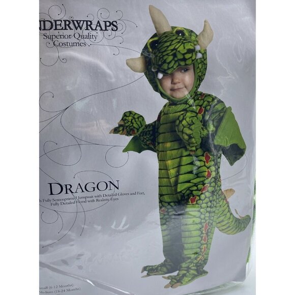 Underwraps Dragon Infant Halloween Costume Size 6-12 Months Plush Jumpsuit Hood - Picture 6 of 10